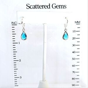 Brand New Aqua Blue  & Silver Tear Drop Leverback Earrings